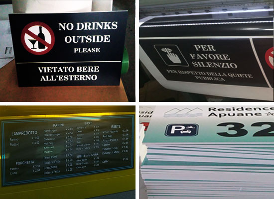 cartelli per interni ed esterni